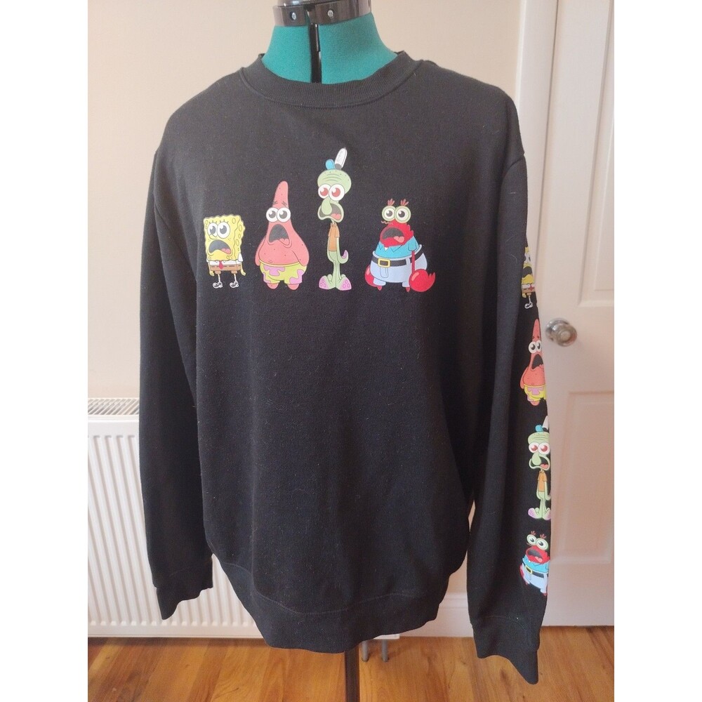 Rare Nickelodeon SpongeBob SquarePants Black Unisex Crew Neck Sweatshirt Large